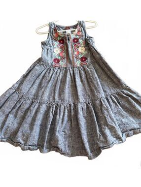 Tea Collection  Chambray Dress with Floral Embroidery Toddler Girls Size 2